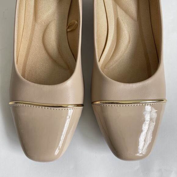 Anne Klein Mildred Nude Low Wedge Cap Toe Slip On Shoes 10 M iFlex Padded Insole - Picture 3 of 12